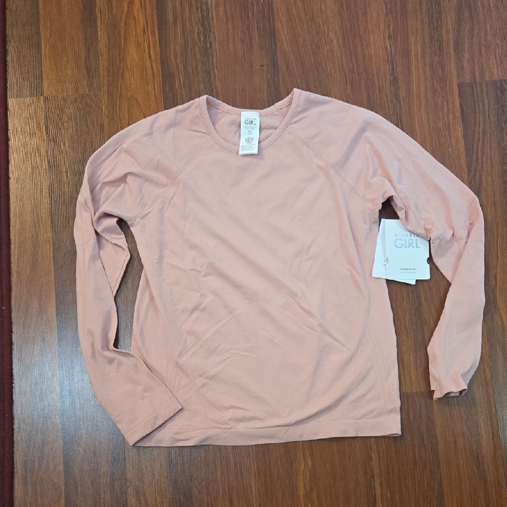 Athleta Girl Power Up Soft Pink Long Sleeve Shirt Size XL/14